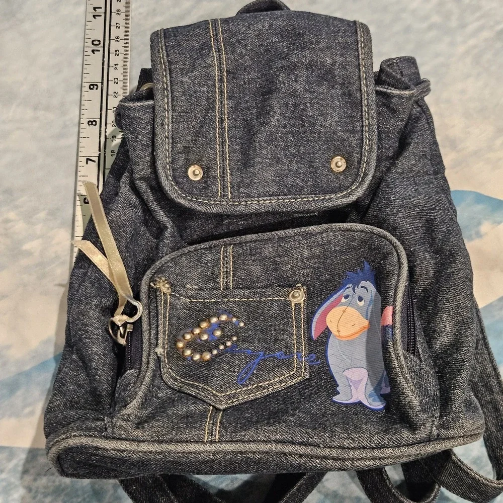 Disney‎ Eeyore Denim Mini Backpack Y2K Style Adjustable Straps